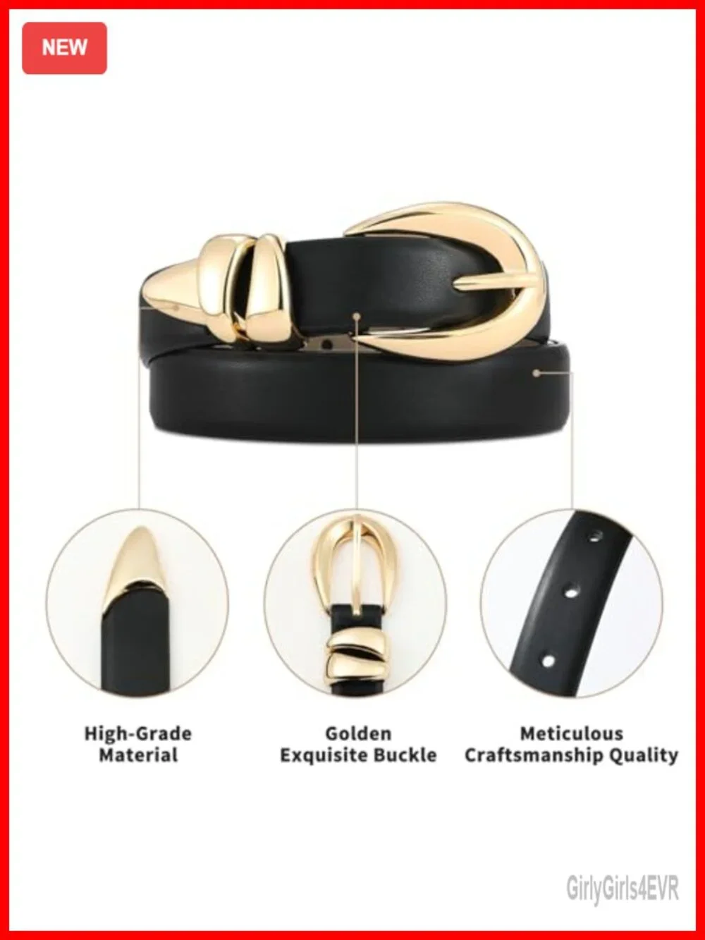 Women's Faux Leather Belt with Gold Buckle Classic Versatile Stylish Accessory